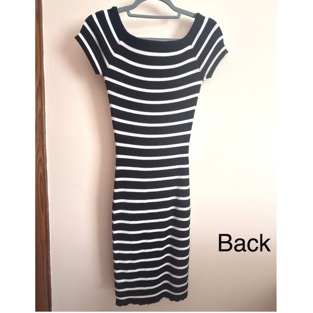 Charlotte Russe Womens Black White Striped Ribbed Bodycon Dress Medium - Picture 7 of 7